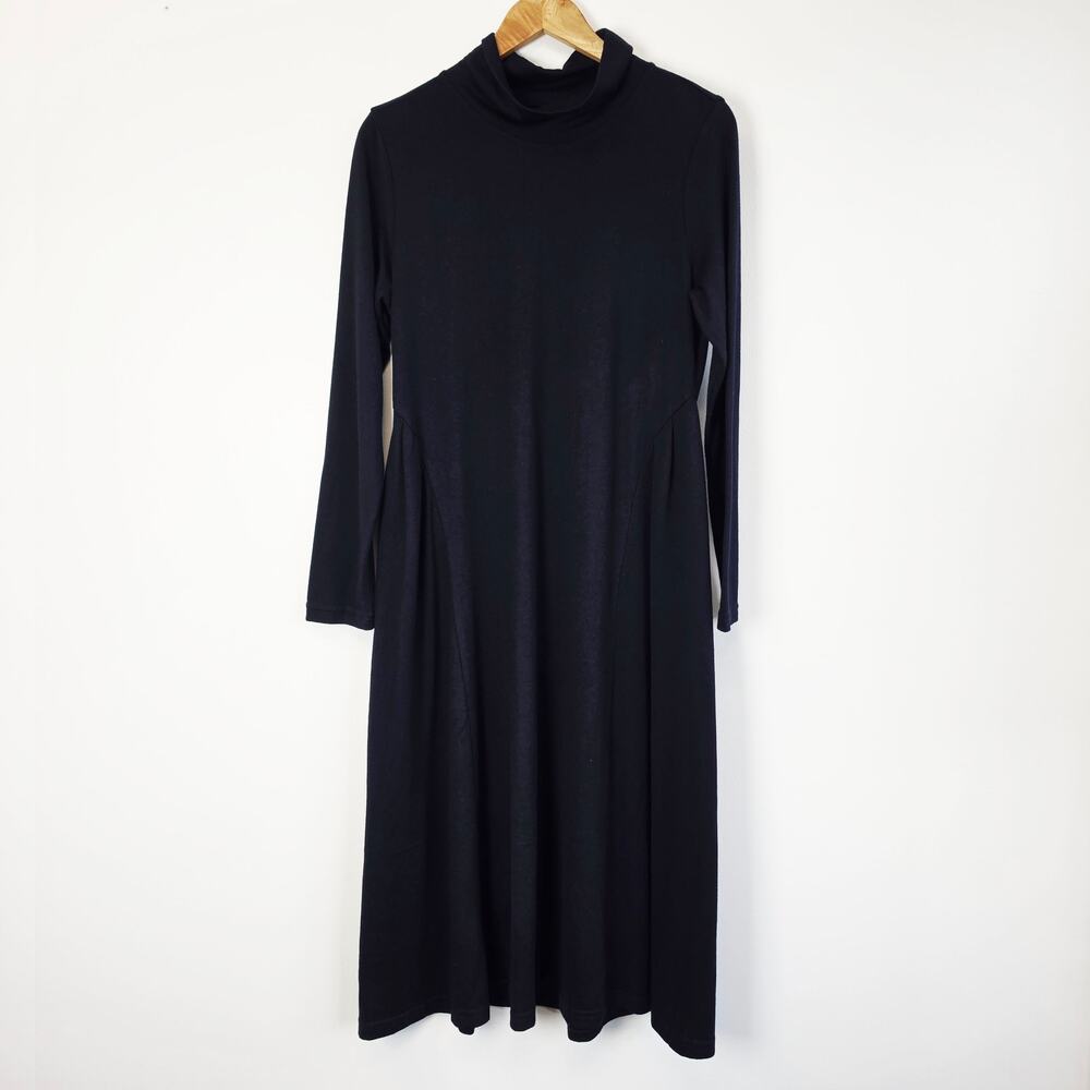 Lintico Navy Wool Sculpted Pleats Turtleneck Midi Shift Dress XXL Briar - Picture 2 of 9